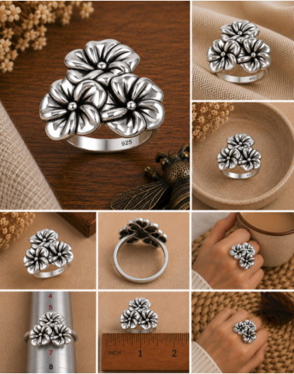 925 sterling silver floral bouquet ring