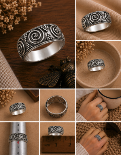 925 sterling silver spiral swirl band ring