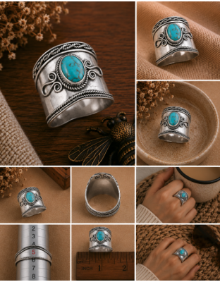 925 Sterling Silver Turquoise Statement Ring with Oval Turquoise Gemstone - Bee Kind Originals